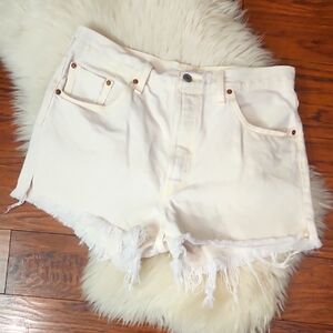 Levis 501 Buttonfly Cream Colored Cutoff Denim Shorts
